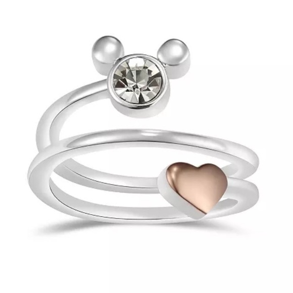 Crystal Mickey Mouse Head with Heart Bypass Ring - Picture 2 of 3